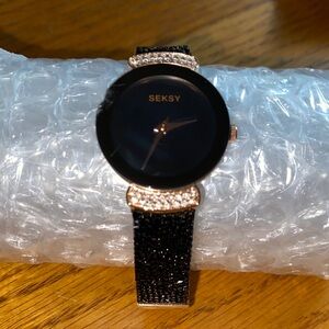 Seksy Black & Rose Gold Crystal Accent Ladies Watch